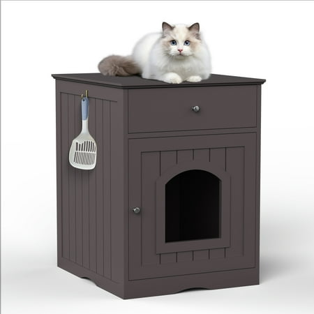 Vivifying Wooden Dog House with Drawer Dog Kennel with Roof Dogs Indoor and Outdoor Use for Small Medium Dog Cat, Side Table, Indoor Pet Crate