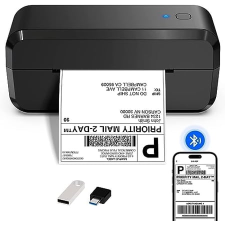 Wireless Thermal Label Printer for Shipping Packages and Small Business, 4x6 Bluetooth Shipping Label Printer, High-Speed USB Printer Work with Android, iOS, Mac, Windows, FedEx, USPS, UPS