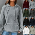 thumbnail image 7 of Cable Knit Hoodie Sweater Women,Womens Hoodies Casual Long Sleeve Drawstring Waffle Pullover Tops Solid Color Loose Hooded Sweatshirt with Pocket, 7 of 7