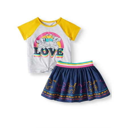 The Lion King Short Sleeve Tie Front Top and Printed Skirt, 2pc Outfit Set (Toddler Girls)