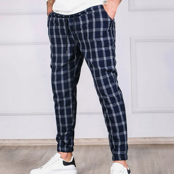 jsaierl Men's Plaid Printed Pants Drawstring Dress Pants Elastic Waist Casual Sweatpants Skinny Stretch Business Trousers Fashion Hippie Regular Fit Fall Winter Outdoor Casual Long Pants