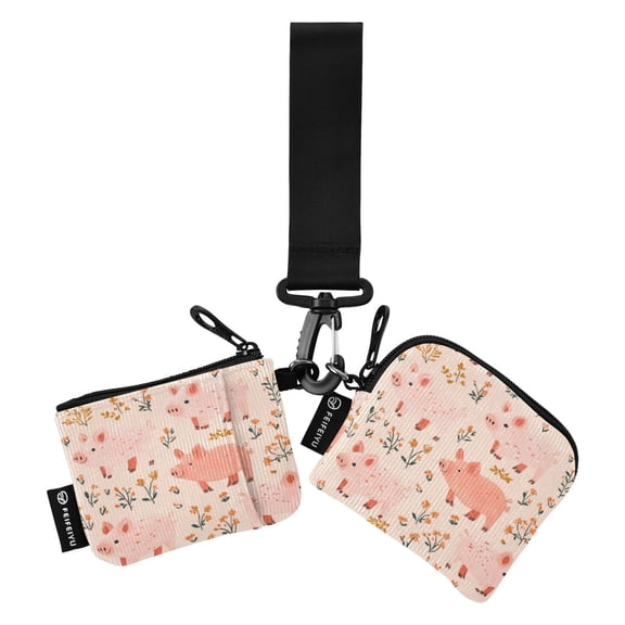 Portable Coin Purse Two 4.13x4.13 Iinches 4.13x3.5 Inches Wrist Coin Purse Keys Coin Purse Portable Women's Purse Cute Pink Cartoon Pig
