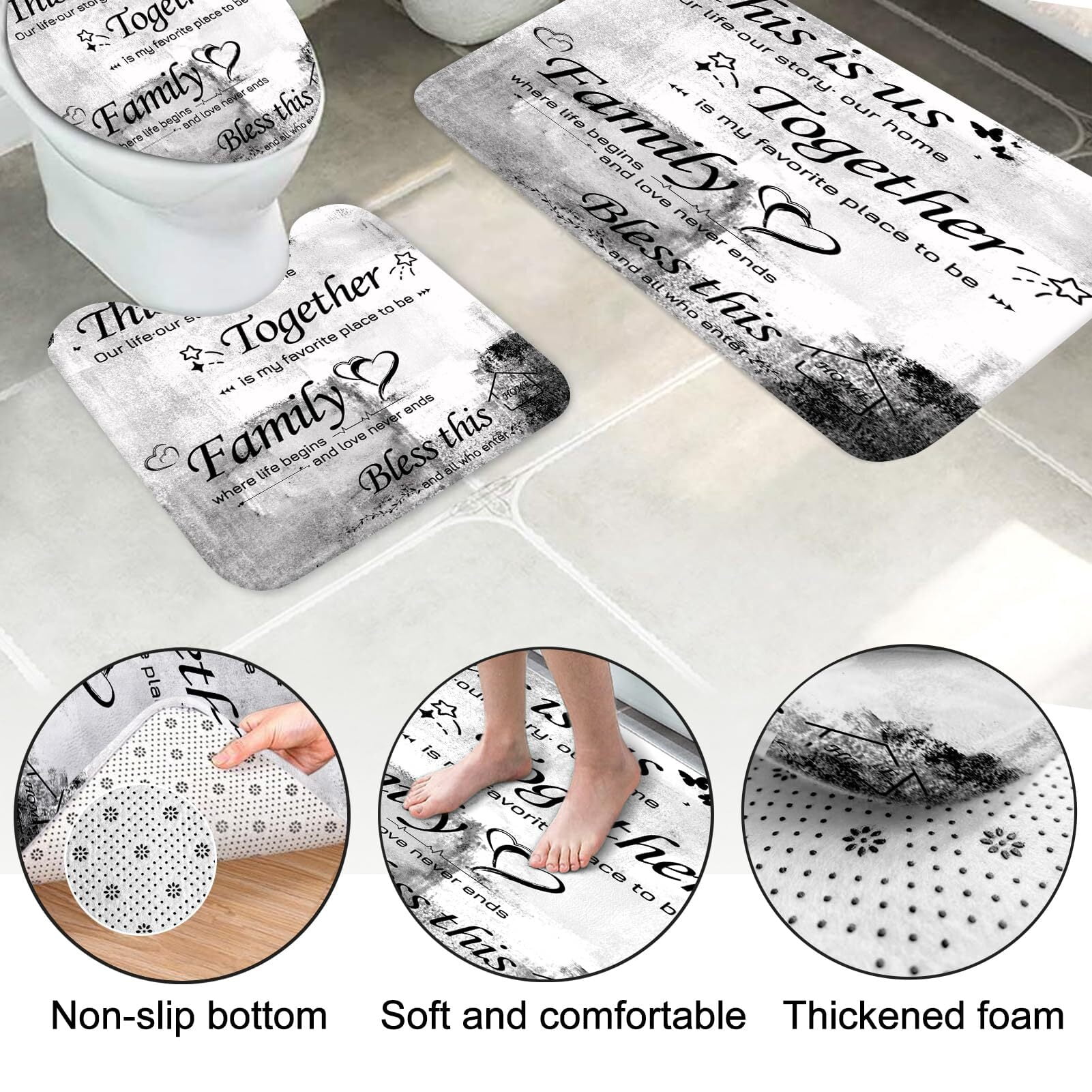 Brythos 4Pcs Shower Curtain Set,Complete Bathroom Set with Accessories Bathroom Rug Set,Comfortable Non-Slip Bath Mat Bathroom Sets,Style3,72"X72"