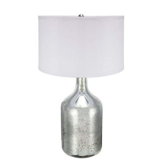 A&B Home Antique Style Round Table Lamp with Fabric Shade - 18"Dia. x 32"H - White/Silver