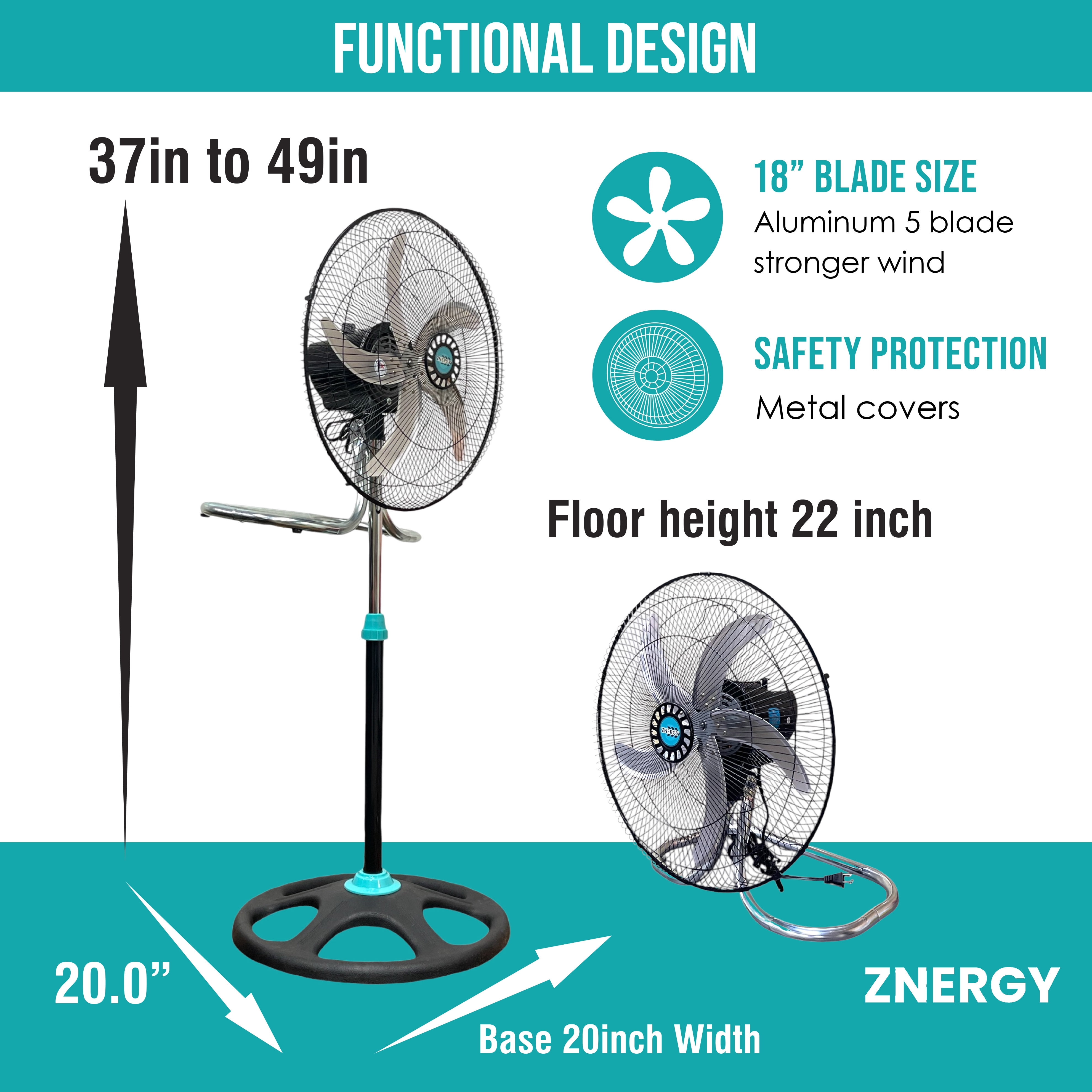 ZNERGY 2 PACK 18 Inch 2 in 1 Modern Industrial Floor And Stand Fans 3 Speeds Metal Blades Oscillation