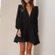 thumbnail image 1 of Vestido Vestido ajustado para mujer, manga larga, cuello en V profundo, elegante atuendo diario (negro S) Ygjytge Negro T S para Mujer, 1 of 7