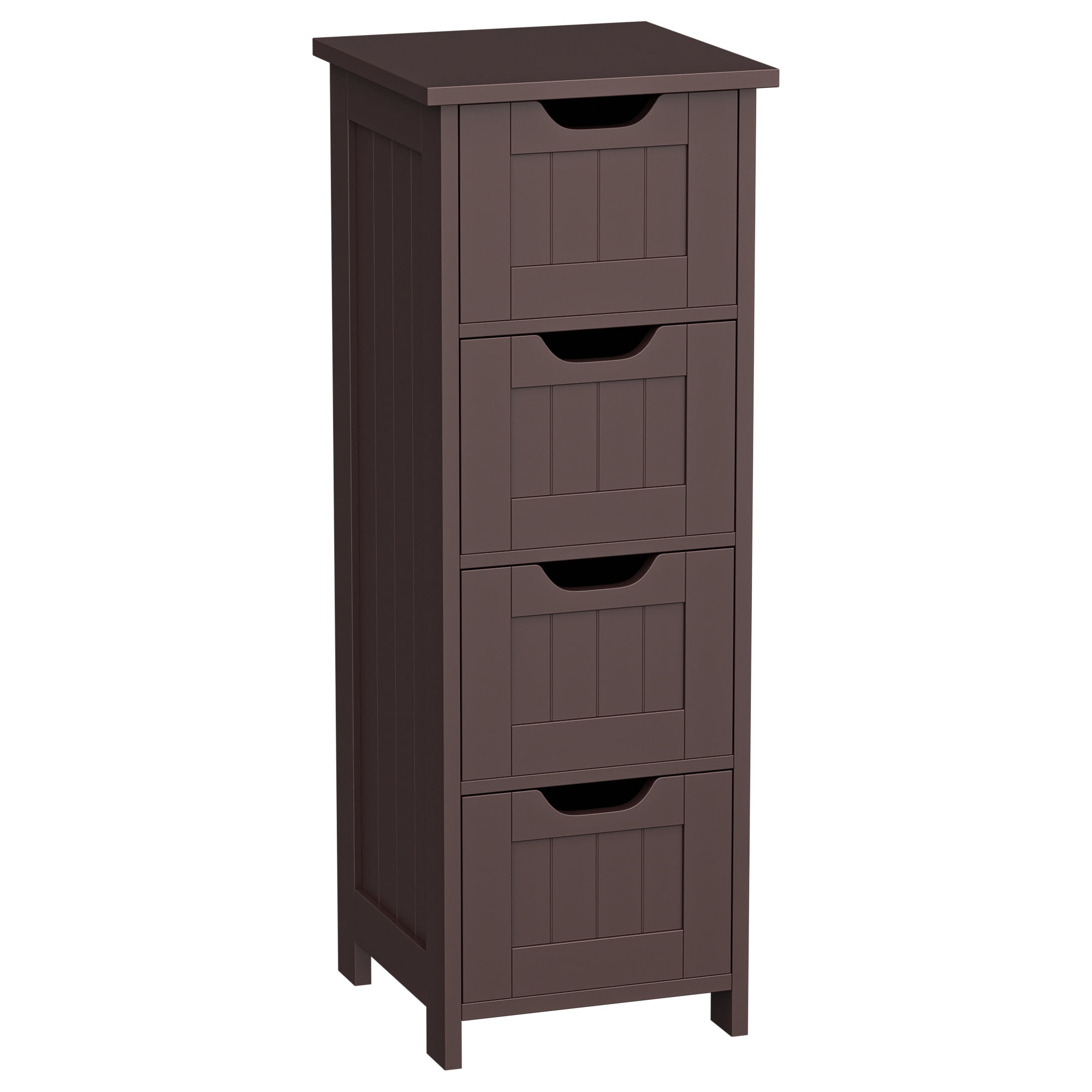 SuperDeal 4-Drawer Bathroom Storage Cabinet – Freestanding Wood Organizer Waterproof Small Side Cabinet for Home Living Room, Coffee Brown