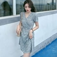 thumbnail image 2 of MesaSe Robe d'Été pour Femme à Col en V à Imprimé Floral Style Mode Frais Manches Courtes Rétro vestidos Bleu TG, 2 of 6