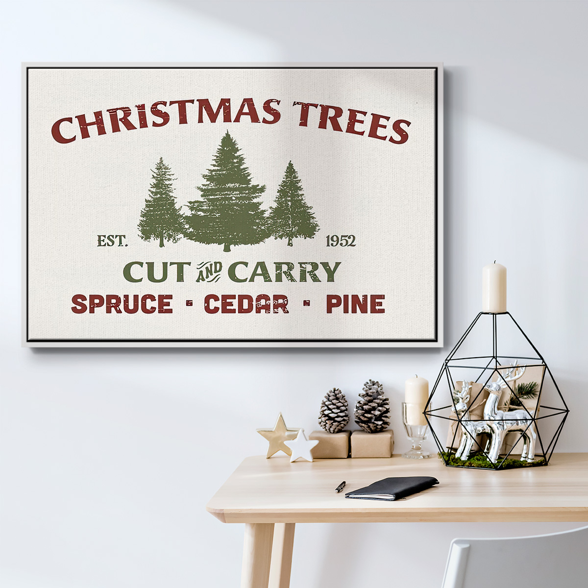 Christmas Farm Sign I - Framed Gallery Wrapped Holiday Canvas - 27 x 41 - White Frame