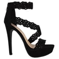thumbnail image 2 of Red Delicious Shoes Women Ankle Strap Back Zipper Stiletto High Heel Open Peep Toe Hidden Platform Dress Sandal Bling Rhinestone YODELS-S Black Nubuck Suede 7.5, 2 of 3
