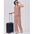 thumbnail image 3 of Lounge Set PINSPARK, top y pantalones sin mangas con cuello en V para mujer, 3 of 6