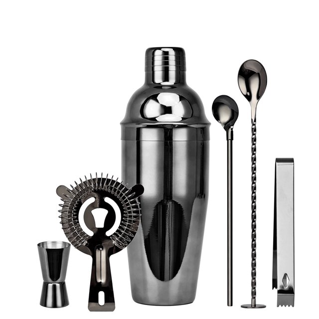 Juego de cóctel de barra, kit de coctelera para hacer bebidas, mezclador de acero inoxidable Irfora Negro/750ml