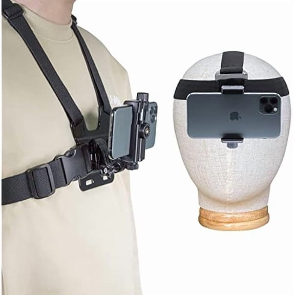 ZCMobile Phone Chest Strap Mount Harness and Head Strap Holder Kit for VLOG/POV Phone Holder Compatible with iPhone, Samsung, Google and GoPro, AKASO, DJI Osmo Action Camera