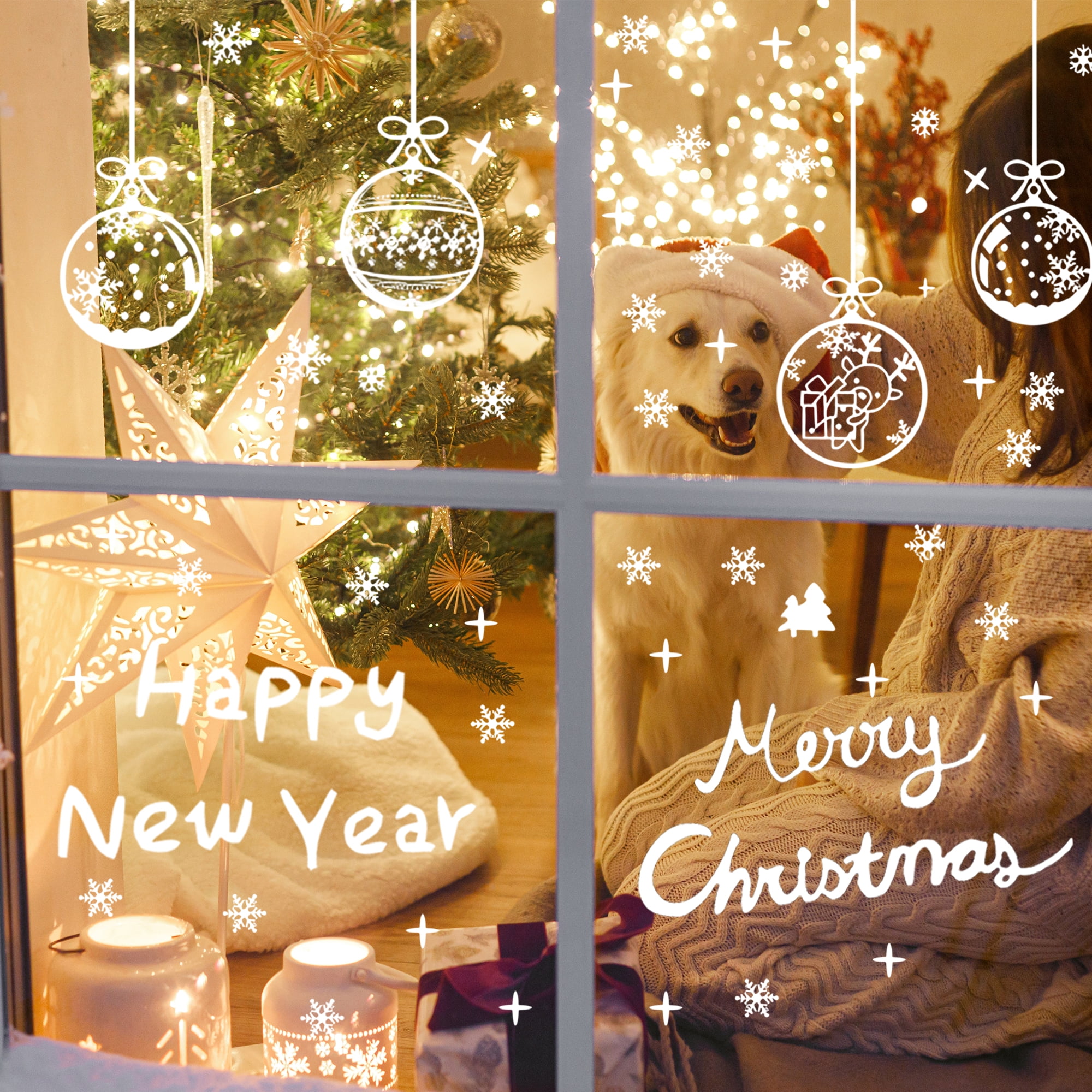 Unique Bargains Window Clings Party Supplies for Holiday White Christmas Ball Ornament