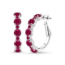 Gem Stone King 925 Sterling Silver Red Created Ruby Hoop Earrings for Women (2.90 Cttw, Round 4MM and 1.9MM, Gemstone Birthstone 1 inch Diameter)