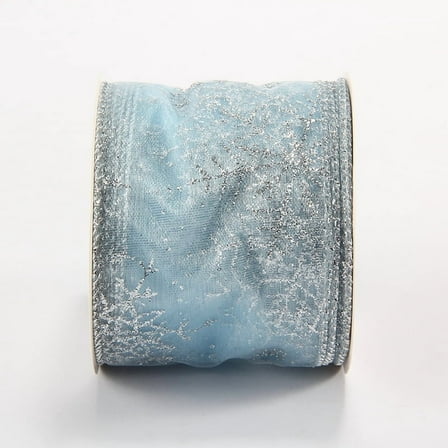 Glitter Mesh Ribbon, Christmas Wired Edge Ribbon for Home Decor and Xmas Tree, 6.3cm x 10 Yards (ice blue)
