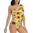 thumbnail image 3 of Rateoe Brown Leaf Pattern Sunflower Pattern Women One Piece Swimsuits Tummy Control One Shoulder Bathing Suits Ruffle Swimwear-Large, 3 of 6