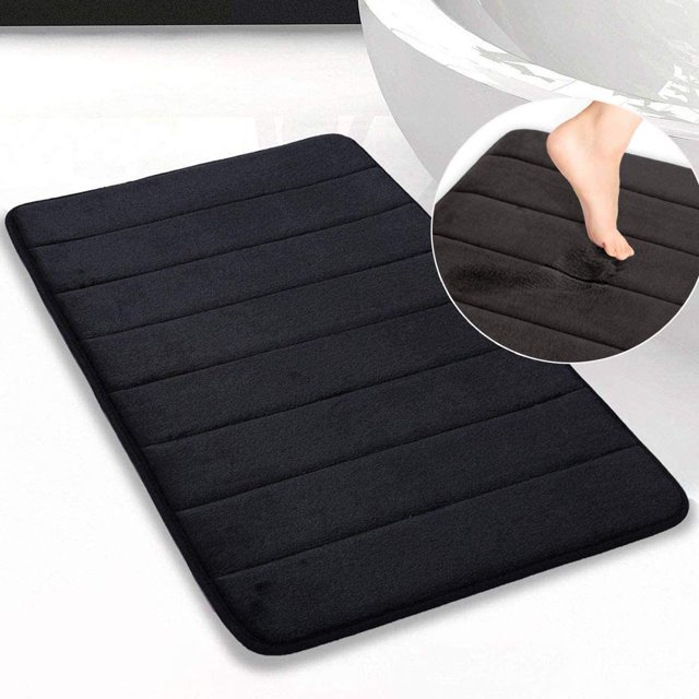 Memory Foam Bath Mat Non Slip Absorbent Super Cozy Velvet Bathroom Rug Carpet Super Water Absorption Bathroom Carpet Non-Slip Thick Bathroom Mat (17" X 24", Black)