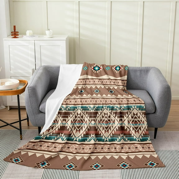Western Flannel Fleece Blanket Throw Size, Aztec Throw Blanket, Exotic Style Bohemian Fuzzy Blanket, Geometry Arrow Soft Microfiber Plush Bed Blanket, Beige Brown