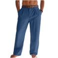 thumbnail image 2 of SOOMLON Linen Pants Men's Summer Big and Tall Long Pants Button Straight Leg Pants with Pockets Casual Beach Pants, 2 of 6