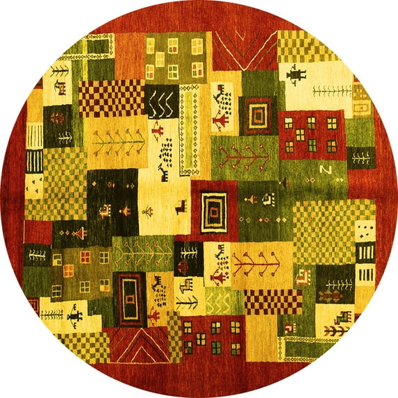 Ahgly Company Indoor Round Abstract Yellow Contemporary Area Rugs, 8' Round