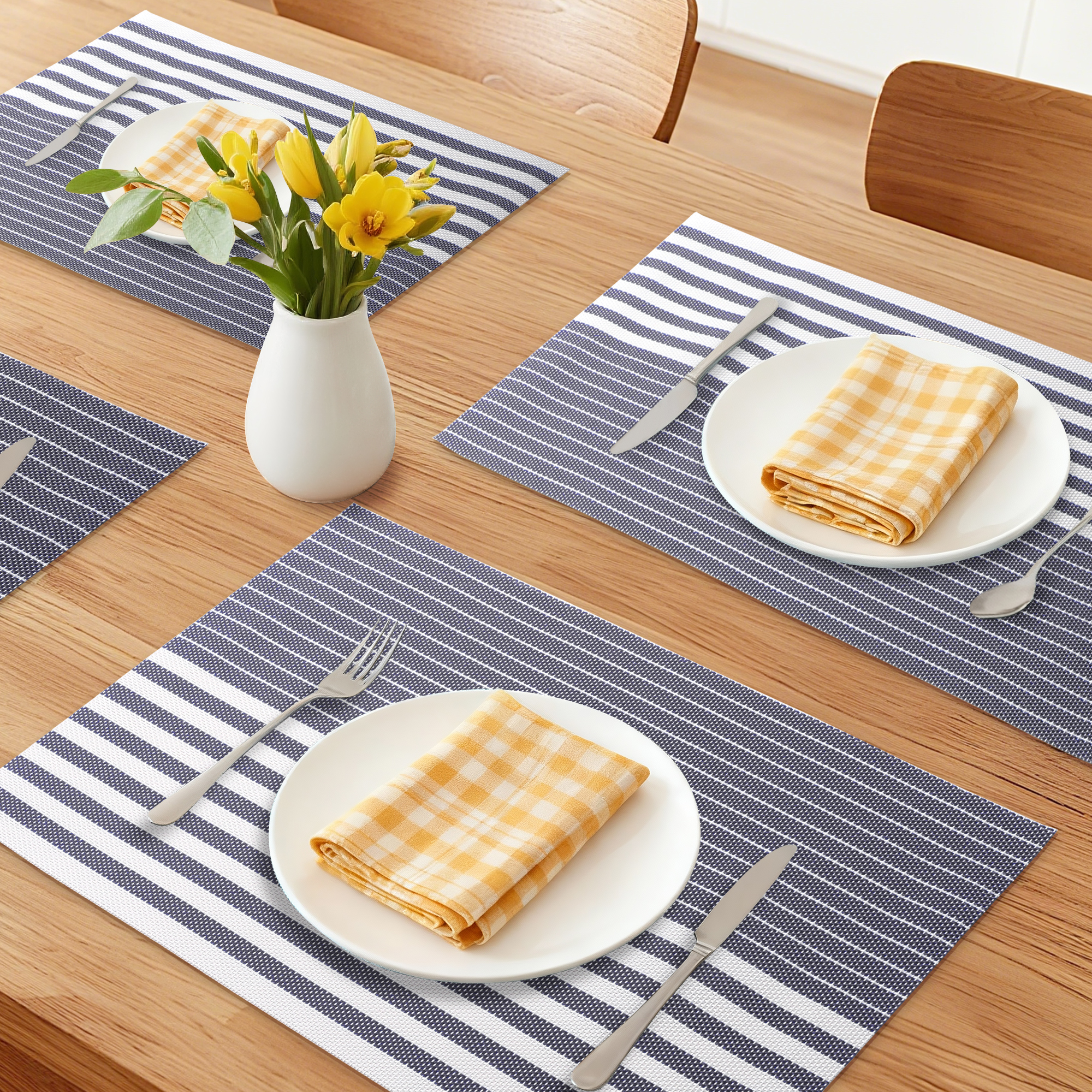 Unique Bargains Set of 6 Wipeable Plastic Placemats for Kitchen Dining Table Dark Blue