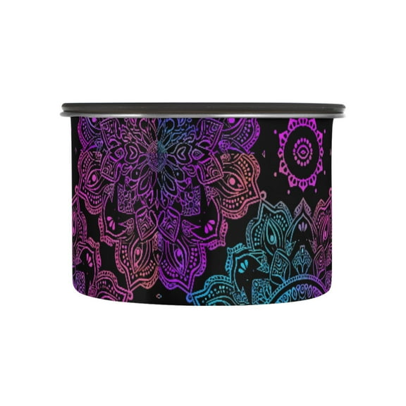 Rainbow Mandala Flower Boho Airtight Coffee Bean Canister 17oz Food Storage Containers with Lids For Gournd, Tea, Sugar, Flour, Rice, Cereal, Candy Cookie Jar