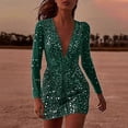 thumbnail image 3 of Nuevo vestido de noche elegante y corto con lentejuelas, escote en V profundo y transparencias para mujer., 3 of 4