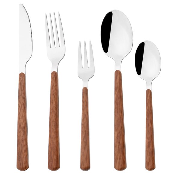 Western Cutlery Set Stainless Steel Imitation Wood Handle Dinnerware 1/2/3/4/6 Tableware Set Knife Fork Spoon Silverware Set (BrownSilver,3 Set)