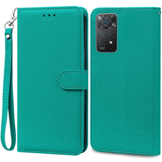 Note 11 Case For Xiaomi Redmi Note 11 11S Case Leather Wallet Flip Case For Redmi Note 11 Pro Phone Cases Note 11S Cover Fundas Cyan -Strap Note 11S