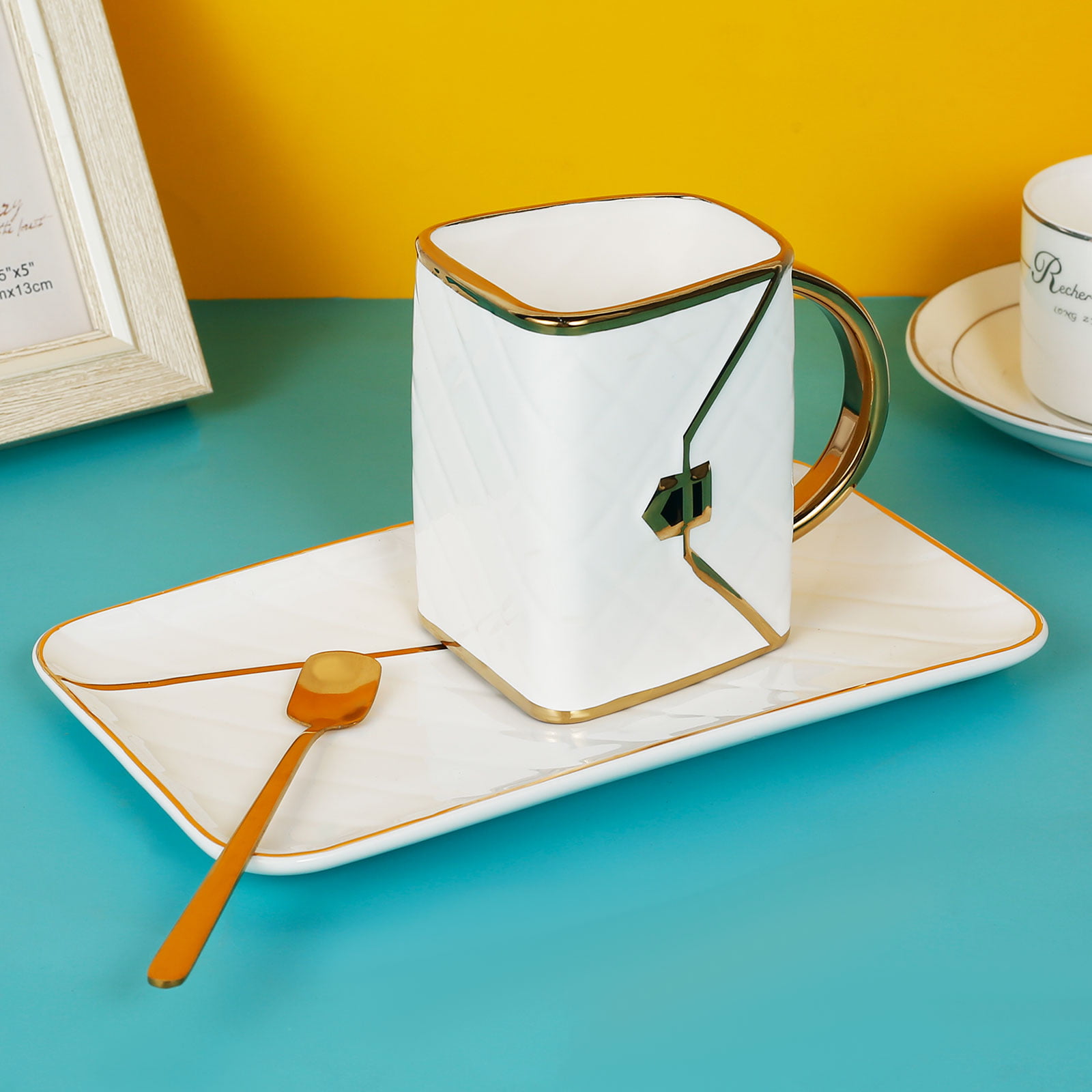 MVSR Coffee Mug Set Tea Cup Handbag Styling Ceramic Coffee Cup  Cappuccino Cup Cute Cups with Spoon, 310ml (Black): Cup & Saucer Sets