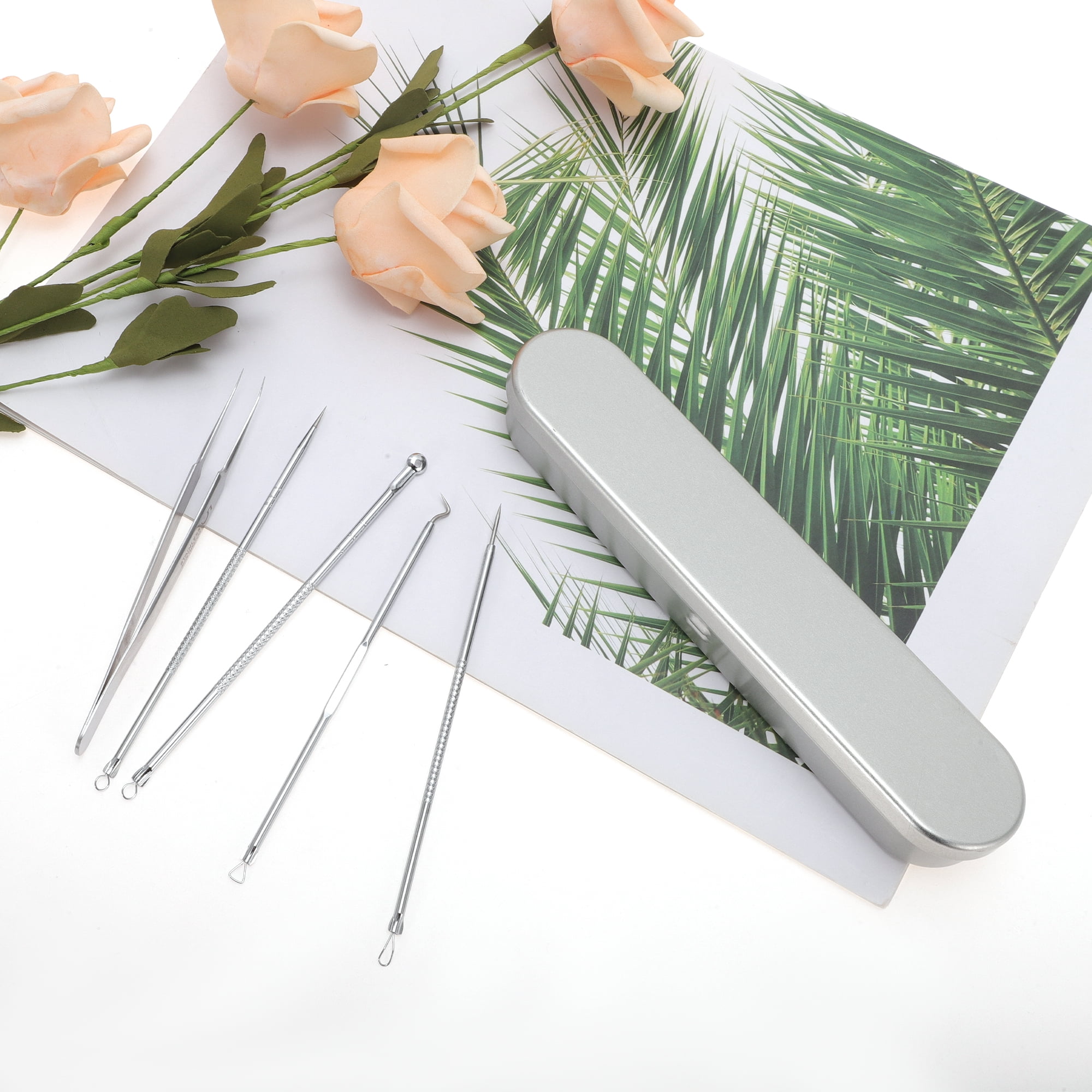 Unique Bargains 5pcs Straight Clamp Pimple Extractor Tool Set Silver Inclined Clamp