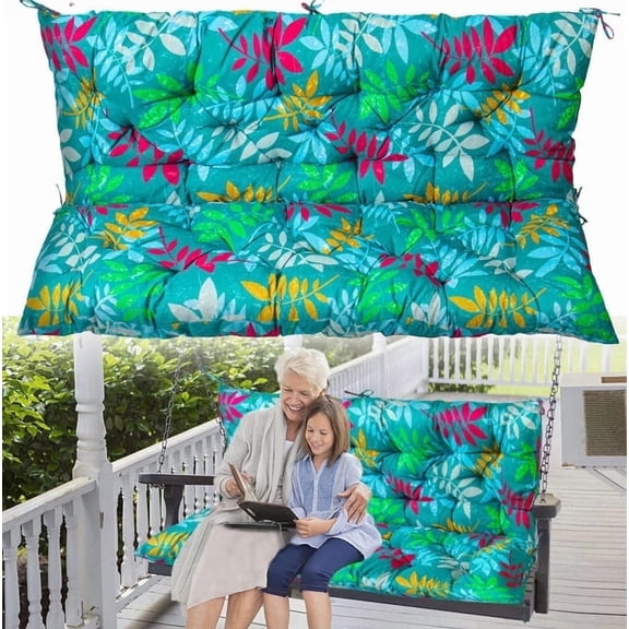 YLLN Outdoor Swing Cushions with Backrest, Waterproof Porch Swing Cushions Replacement, 4" Thicken Bench Cushion with Ties for Backyard Patio Lawn Garden, 40*40 in