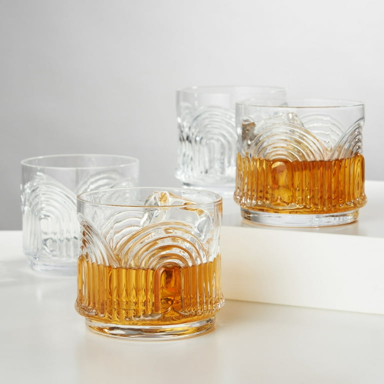 True Square Double Old Fashioned Glasses Set of 4 - Lowball Whiskey Glasses  for Cocktails, Drinks or Liquor - Dishwasher Safe 10oz 