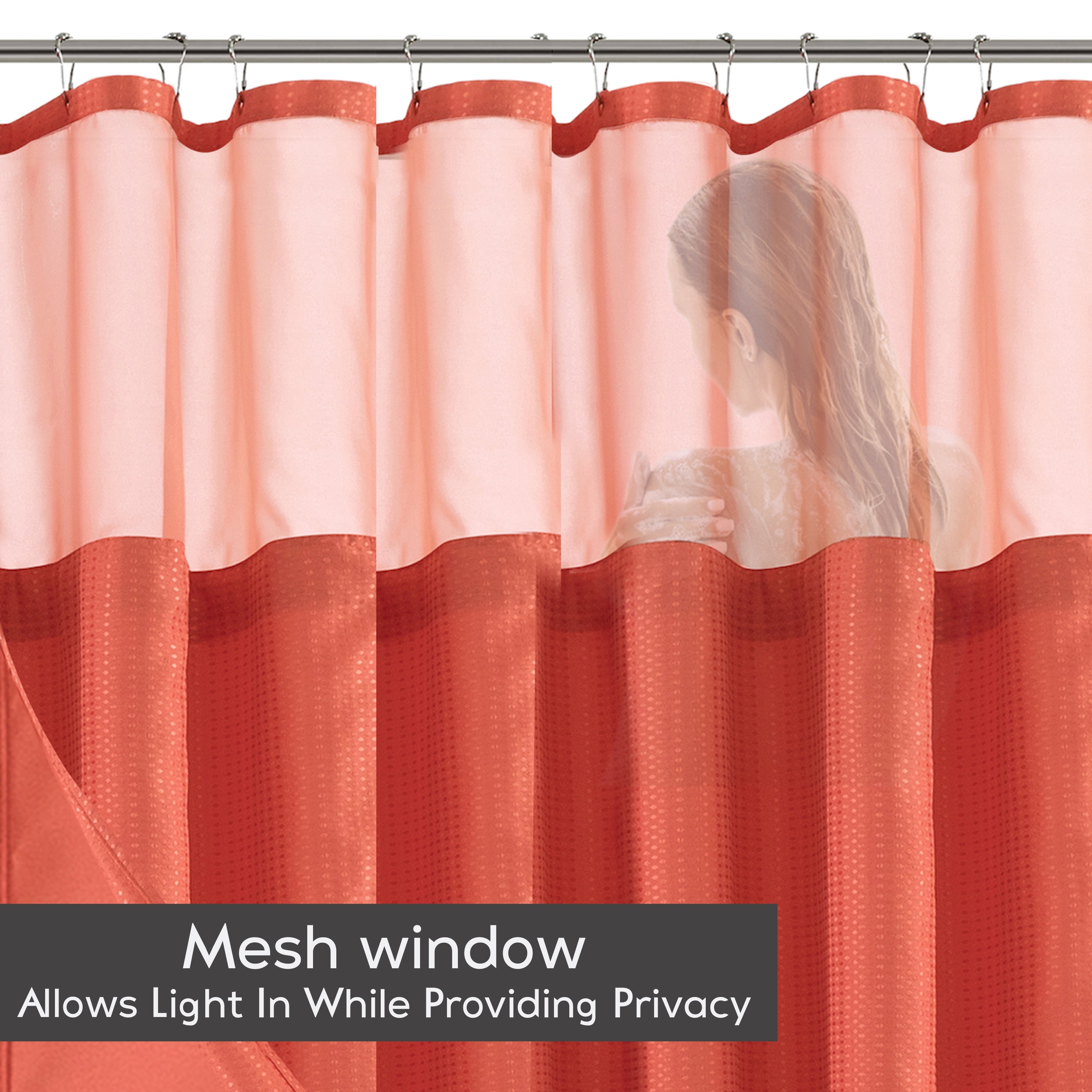 Dainty Home Complete Waterproof Shower Curtain with Detachable Liner in Coral