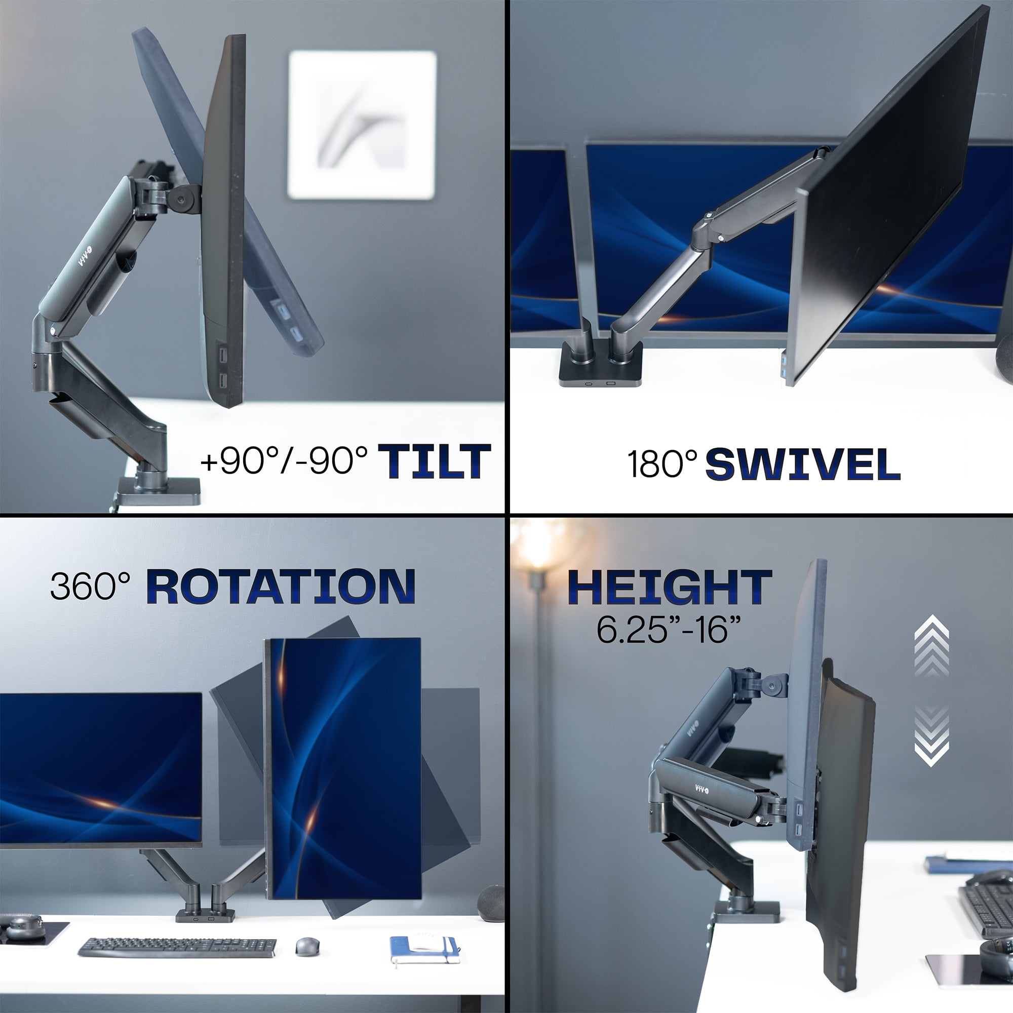Dual Monitor Mechanical Spring Desk Mount Stand | Fits Screens up to 32"