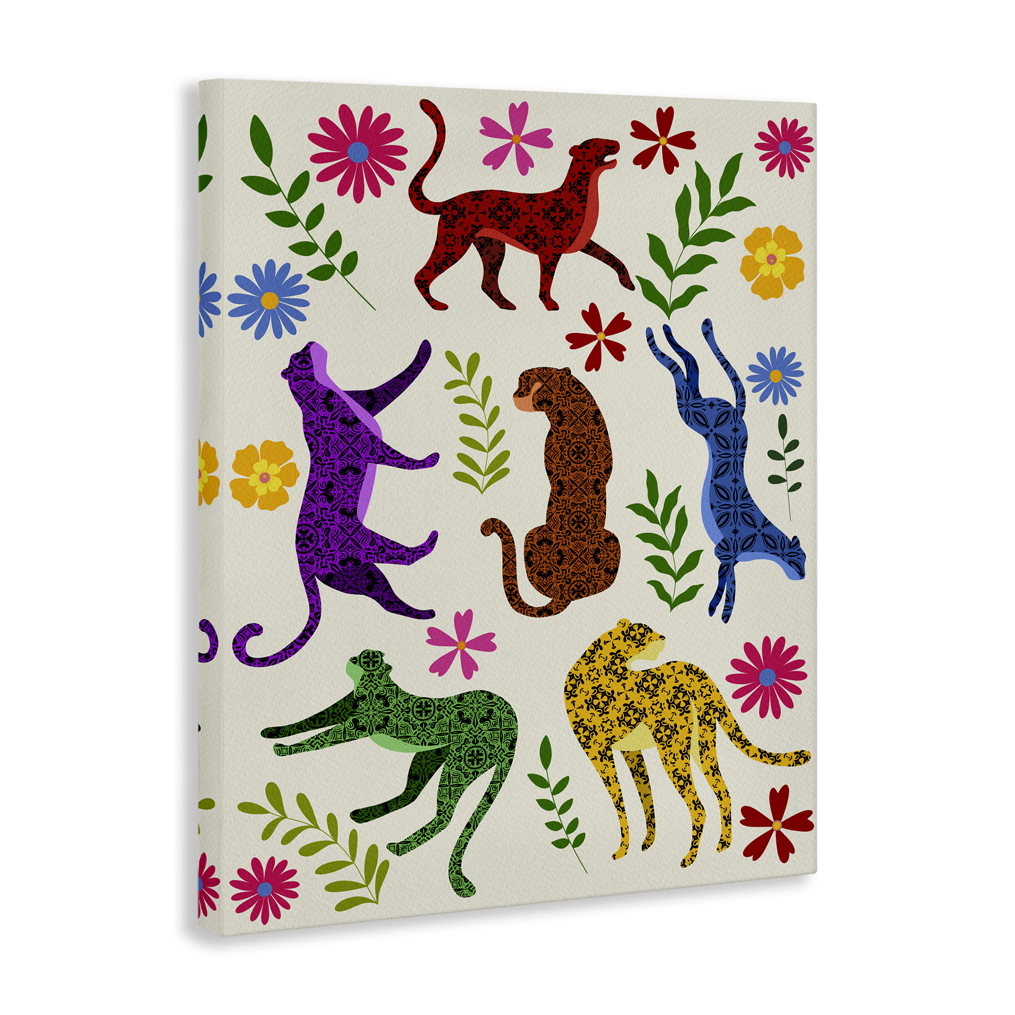 Stupell Industries Mosaic Pattern Leopards Animals & Insects Painting Gallery Wrapped Canvas Art Print Wall Art, 16 x 20