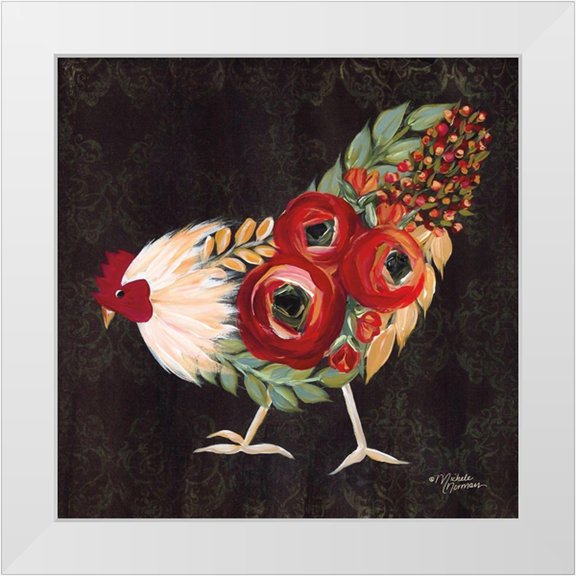 Norman, Michele 26x26 White Modern Wood Framed Museum Art Print Titled - Botanical Rooster