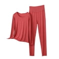 thumbnail image 2 of Antinious Women Solid Crewneck Summer Long Sleeve Undershirts High Waist Long Pants Loose Soft Plus Size Pajamas Outfits, 2 of 5