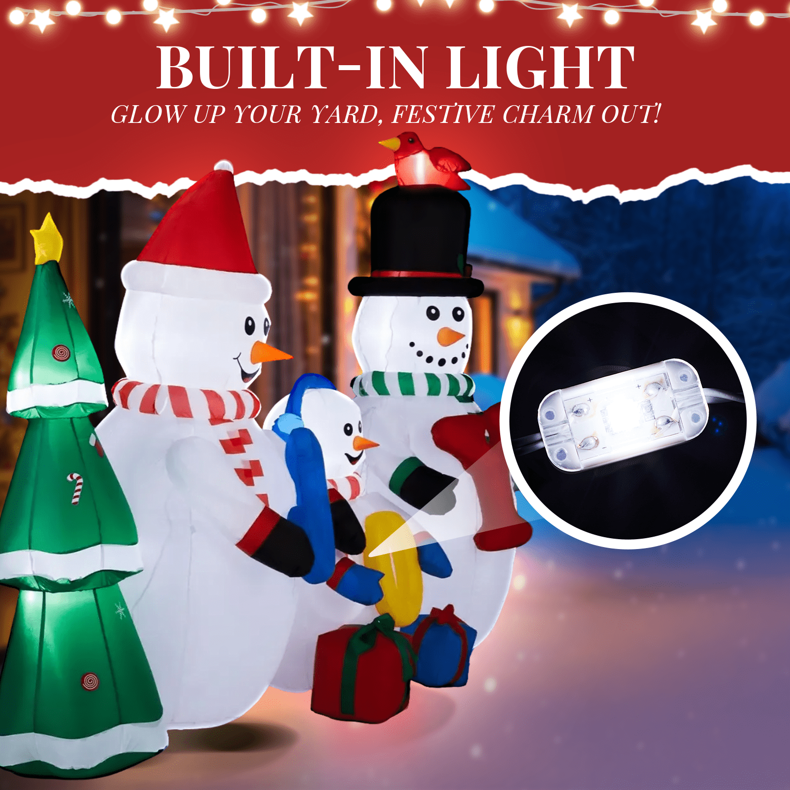 Astoutdoor 8 ft Lighted Christmas Inflatable Decoration, Snowman Family with JOY and Xmas Tree, Blow Up Yard Decor with Built-in LED Lights