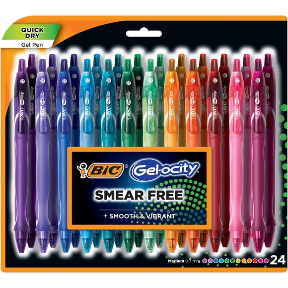 Bolígrafos de gel BIC Gelocity, secado rápido, 0,7 mm, punta mediana, paquete de 24