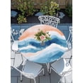 thumbnail image 6 of Orange Navy Blue Ombre Round Fitted Tablecloth with Elastic Edge, Waterproof Table Cloth Table Cover for 36"-44" Tables, Abstract Beach Waves Gradient Tablecloths for Dining Picnic Indoor Outdoor, 6 of 9