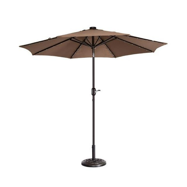 VILLACERA 83-OUT5421 9' LED Lighted Outdoor Patio 8 Steel Ribs and Push Button Tilt, Solar Powered Market Umbrella, Brown