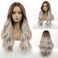 thumbnail image 4 of DOPI Long Pear Roll Big Wave Wig Dark Brown Gradient Gray Wig Mechanism Rose Net(2Pack), 4 of 5