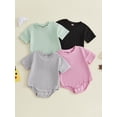 thumbnail image 3 of Cenuakty Infant 0-18M Baby Summer Jumpsuit Solid Color Ribbed Short Sleeve Round Neck Romper Cute Bodysuit, 3 of 9