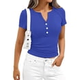 thumbnail image 7 of Qwertyu Womens Tops 2026 Spring Summer Top Henley V Neck Short Sleeve Button Slim Fit Casual Ribbed Knit Shirts Blouses Clothes Blue S, 7 of 7