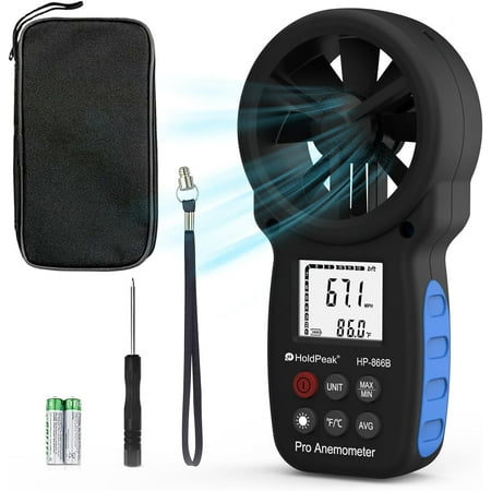 HOLDPEAK 866B Digital Anemometer Handheld Wind Speed Meter for Measuring Wind Speed, Temperature and Wind Chill with Backlight and Max/Min