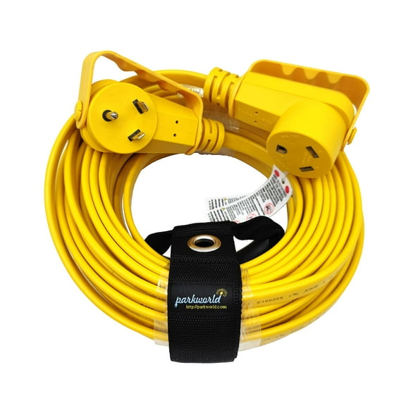 Parkworld 64385 RV 30A Extension Cord NEMA TT-30 with Handle, Camper 30amp TT-30P to TT-30R Flat Cable (75FT)