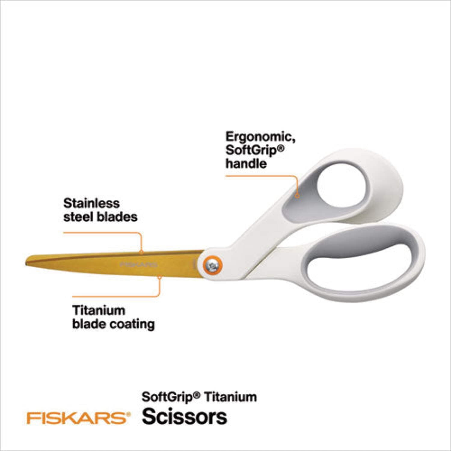 SoftGrip Titanium Scissors 8" Long 4" Cut Length Offset White Handle 1069766