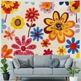 thumbnail image 4 of Chilfamy  Tapestry Green 1960 Vintage Flowers 60S 70S Orange Hippie Home Decor Wall Hanging for Living Room Bedroom Dorm 40x60inch, 4 of 6